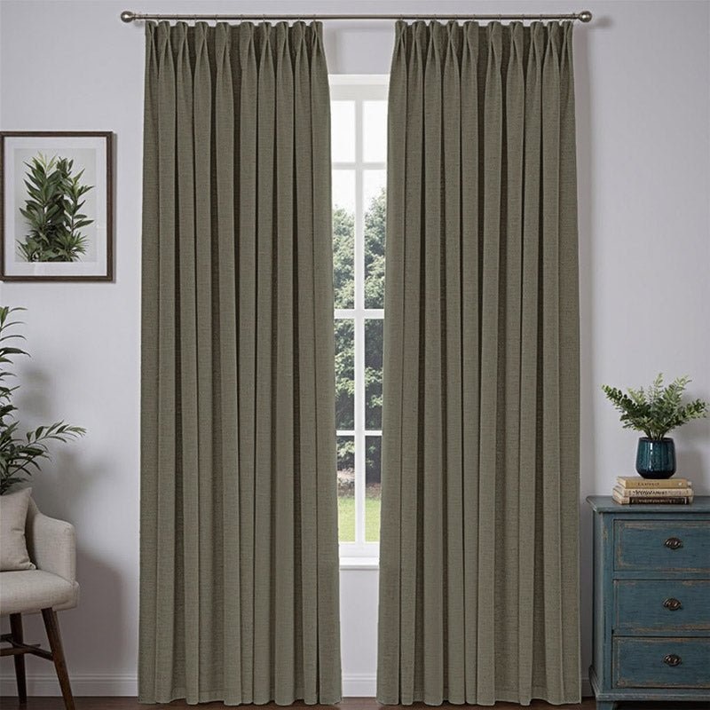 “Bold” Custom Heavyweight Linen Drape Pleated – Brownish Olive