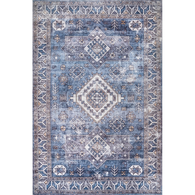 Evelyn Bordered Aztec Rug | Blue