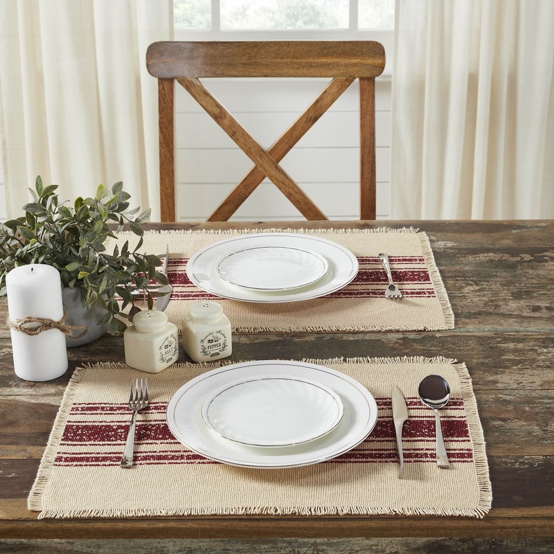 Yuletide Burlap Red Stripe Placemat Set of 6 13×19