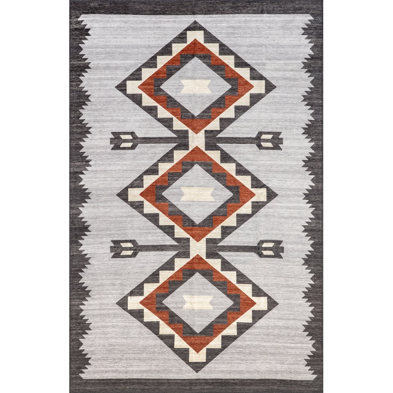 Bertha Washable Mountain Peaks Rug | Grey