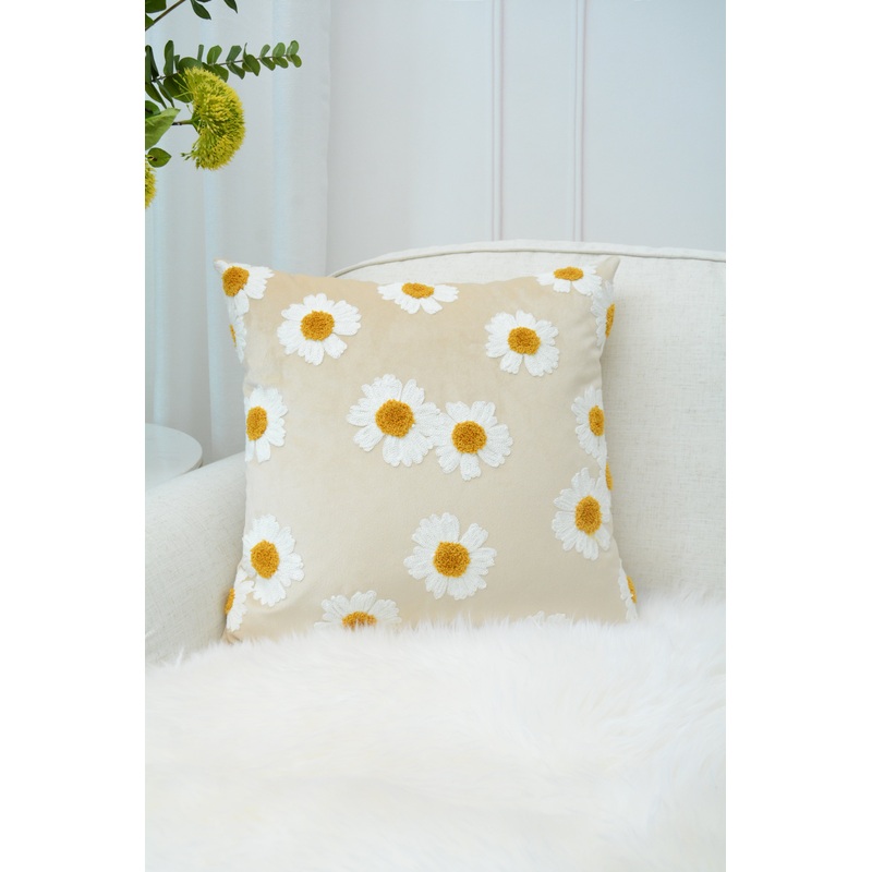 Daisy Embroidered Pillow