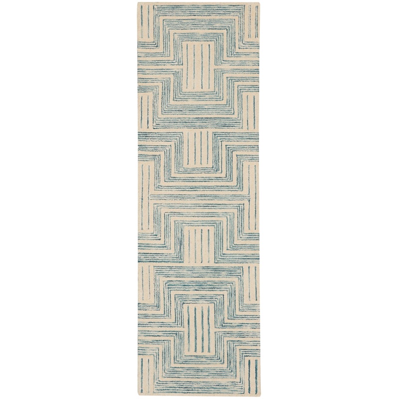 Nourison Interlock 2’3″ x 7’6″ Ivory/Turquoise Modern Indoor Rug