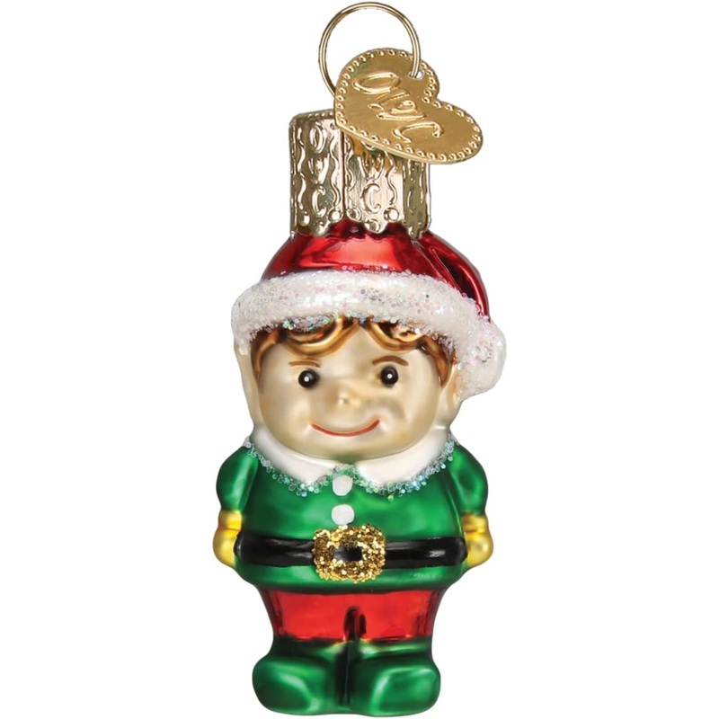 Old World Christmas Mini Glass Blown Elf Ornament, 2″