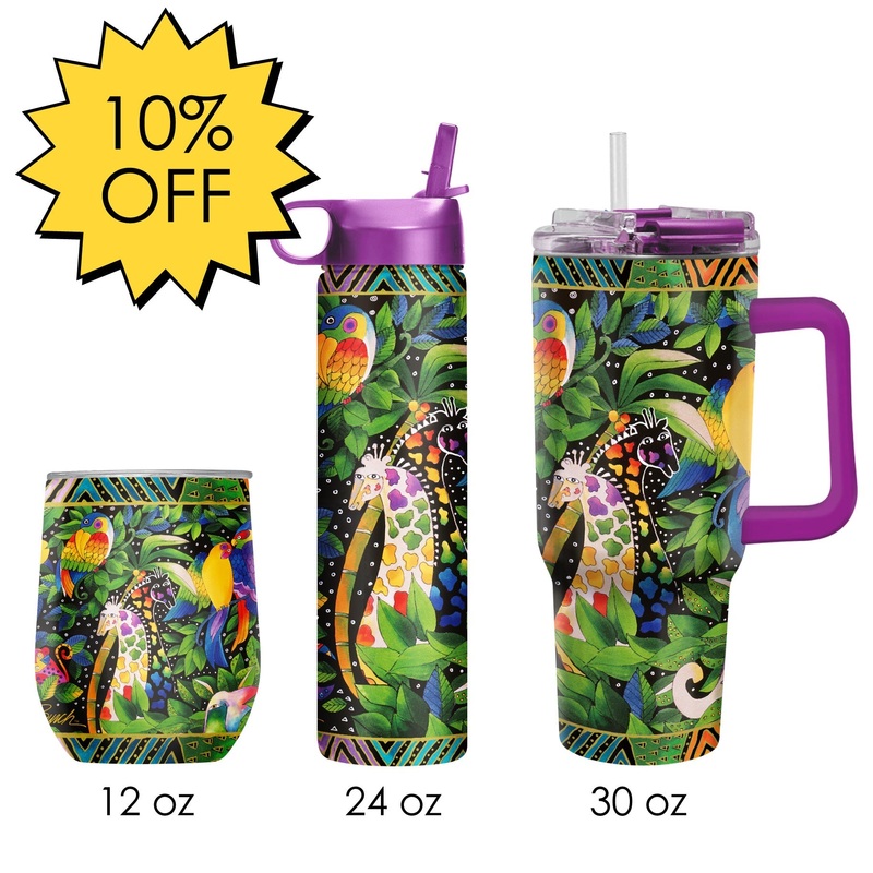 Laurel Burch “Jungle Song” Insulated Drinkware Set of 3, 1 per size