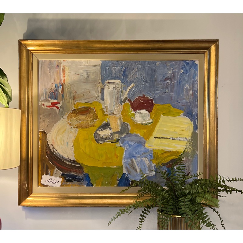 Signed Abstract Oil Painting – Dining Table Still Life – Dekker