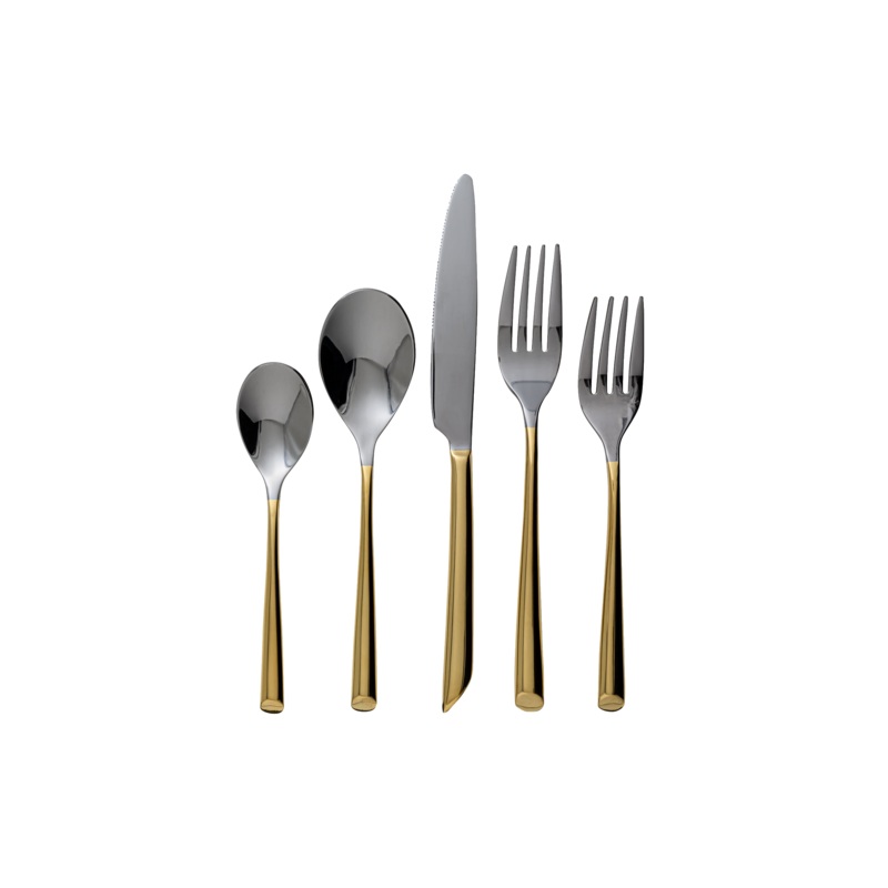 Vikko Crown – Pearl, Gold Handle 18/10 SS, Round Flatware, 20 Pc Set