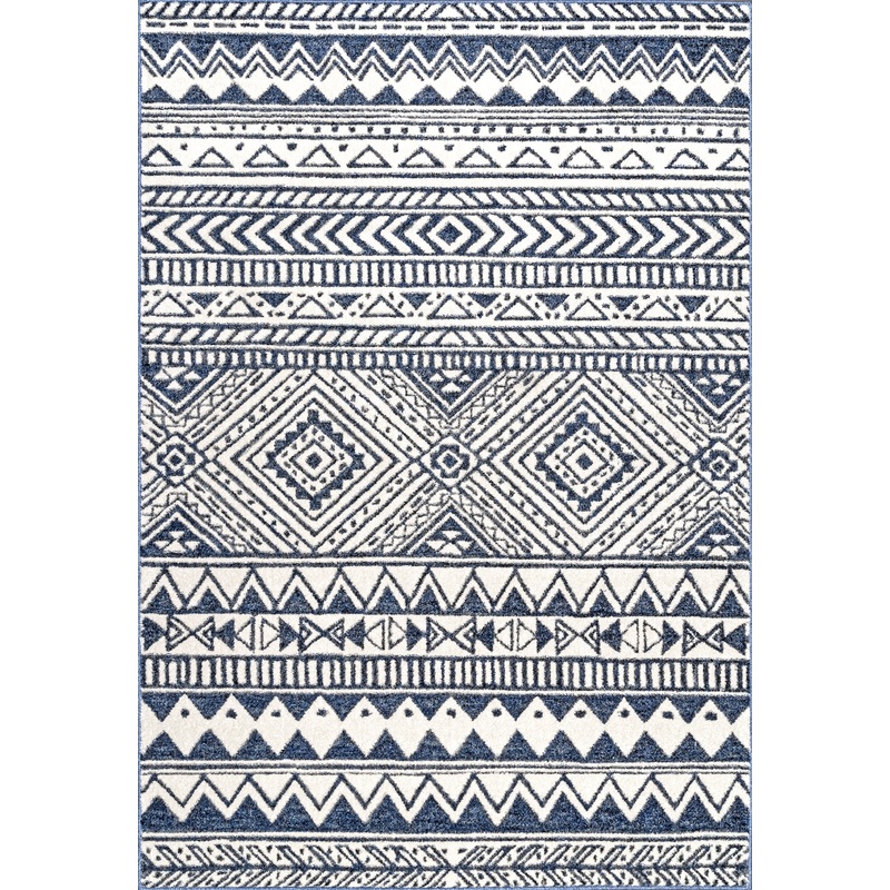 Banded Geometric Rug | Navy