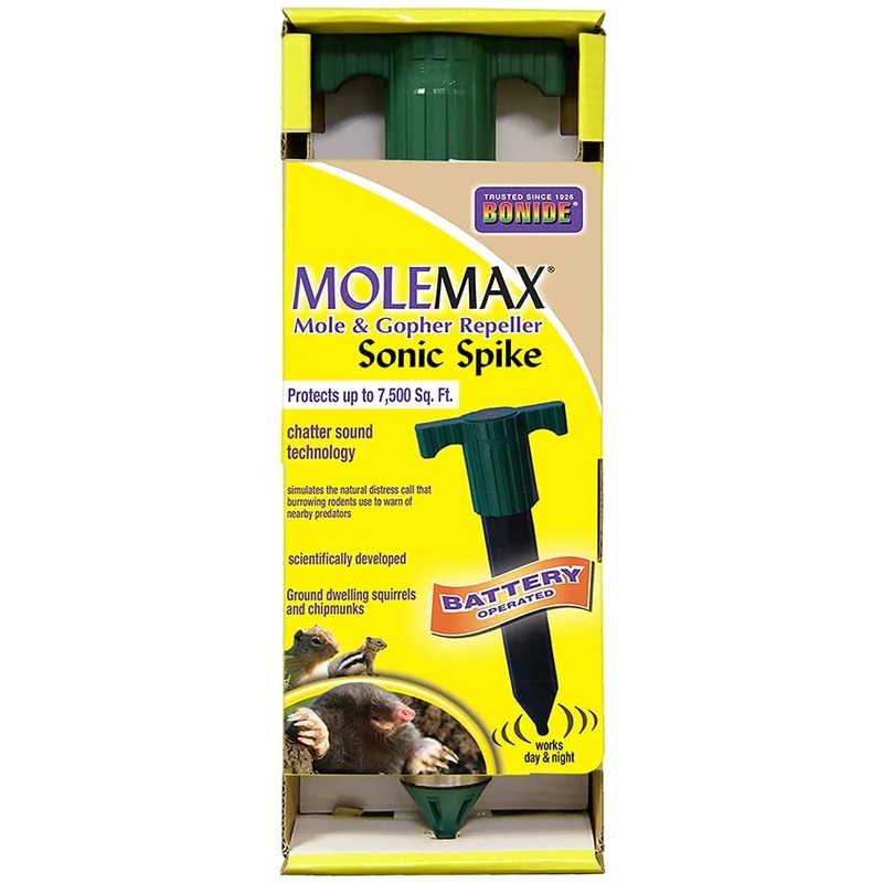 Bonide Molemax Battery Powered Sonic Spike Mole & Gopher Repellent