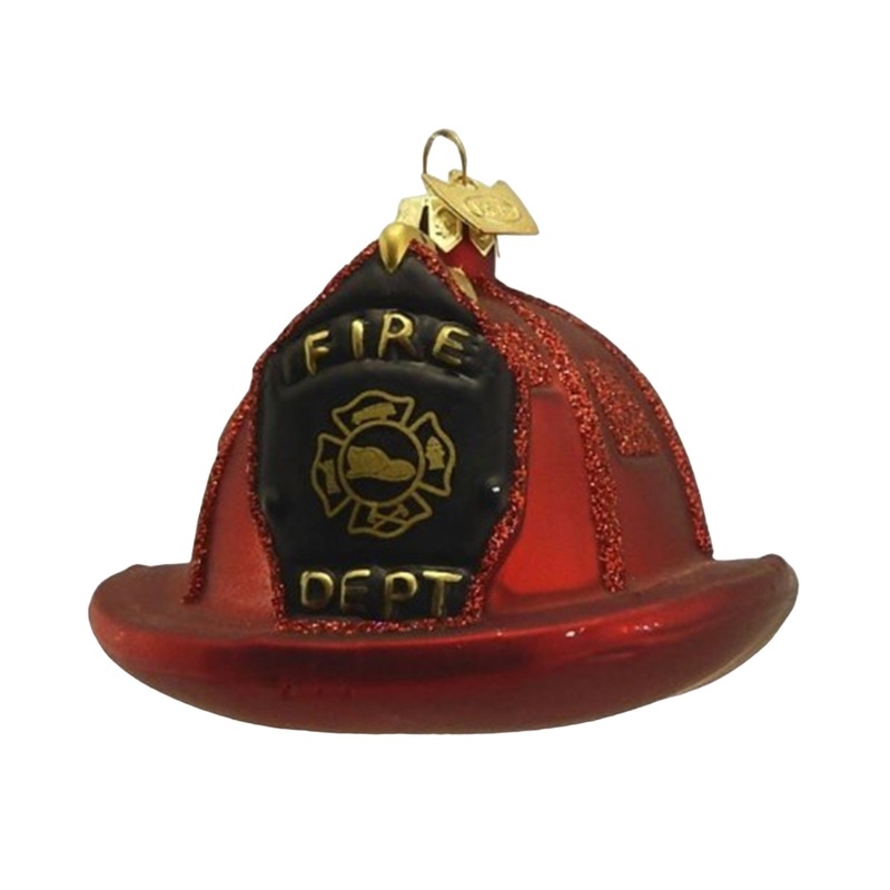 Kurt Adler Noble Gems Firefighter Helmet Hanging Glass Christmas Ornament