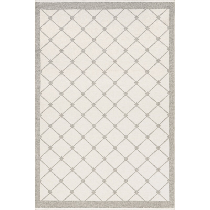 Thelma Lattice Fringed Reversible Washable Rug | Light Grey