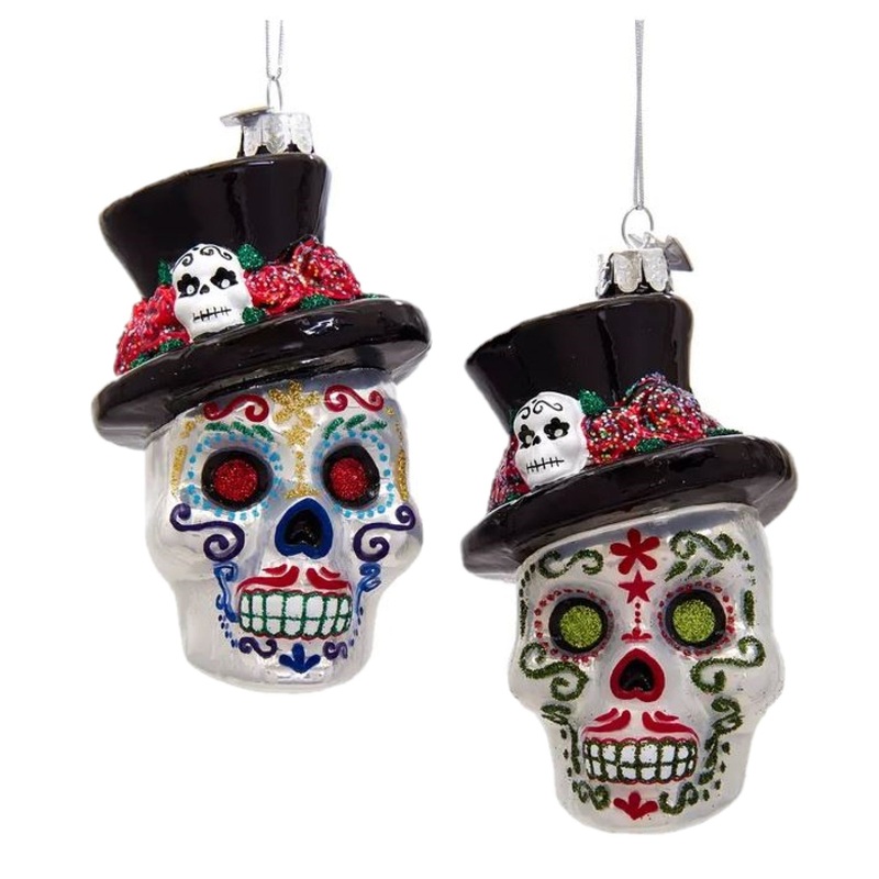 Kurt Adler Noble Gems Glass Christmas Ornament, Assorted Skeleton Heads (Pack of 2)