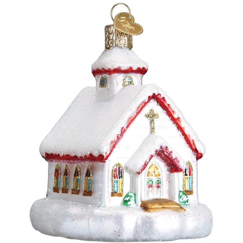 Old World Christmas Glass Blown Ornament, Country Church, 3.75″