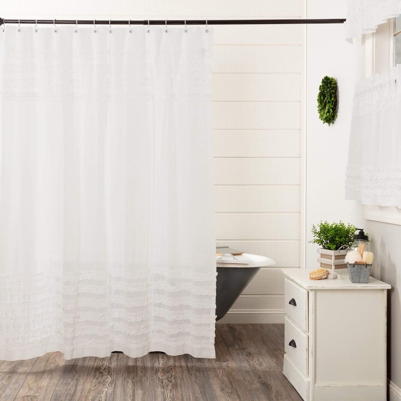 White Ruffled Sheer Petticoat Shower Curtain 72×72