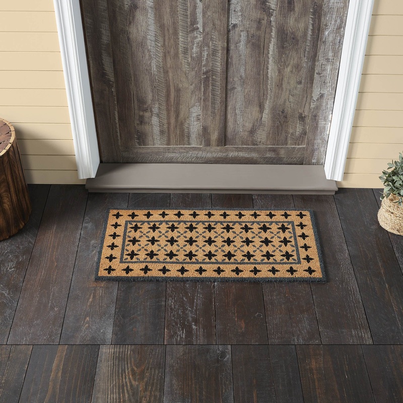 Charleston Mosaic Black Grey Coir Rug Rect 17×36