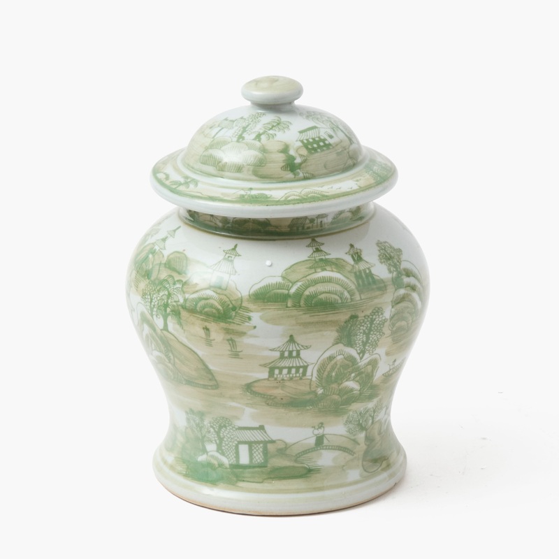 Small Green Chinoiserie Ginger Jar