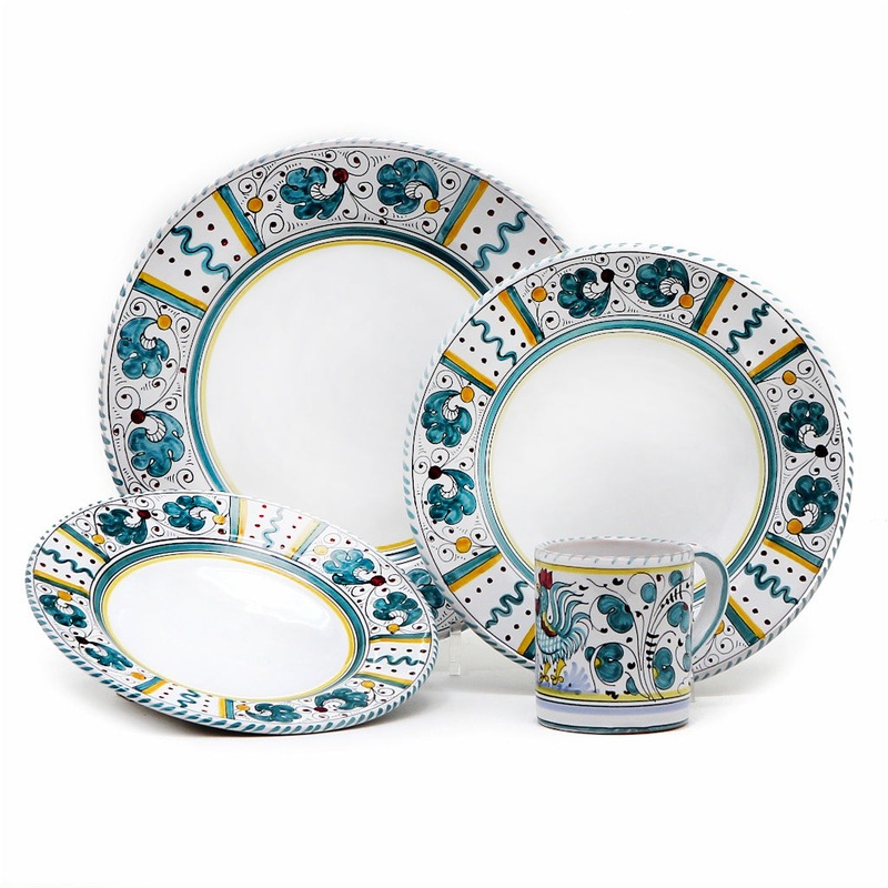 ORVIETO GREEN ROOSTER: 4 Pieces Place Setting – White center