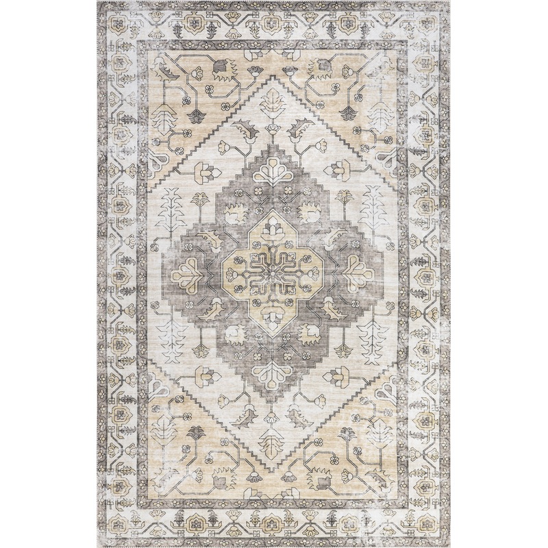 Aimee Washable Vintage Snow Peaks Rug | Grey