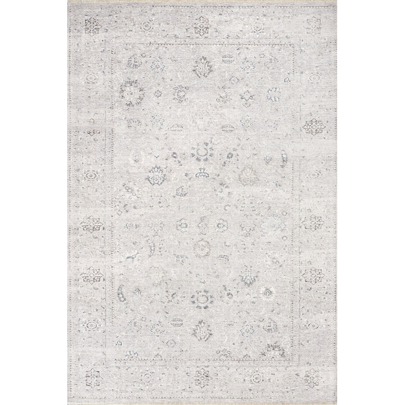 Bessie Fringed Vintage Medallion Washable Rug | Pink Beige