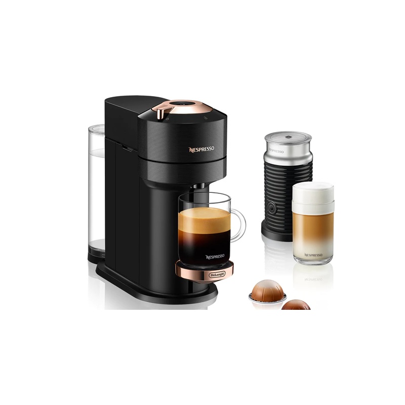 De’Longhi Nespresso Vertuo Next Coffee & Espresso Machine w/Aeroccino Milk Frother Single-Serve Black Rose Gold ENV120BAE