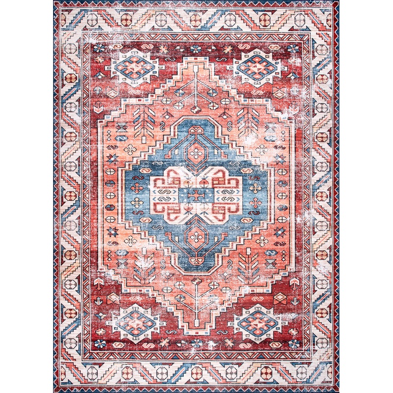 Oriental Medallion Washable Rug | Rust