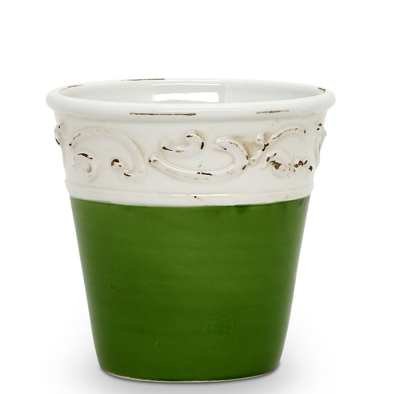 SCAVO COLORE: Small Cachepot Vase – Green/White