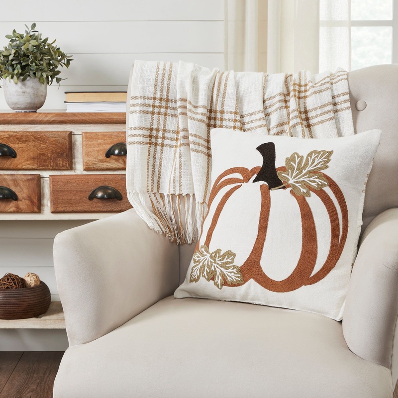 Wheat Plaid Pumpkin Pillow 18×18