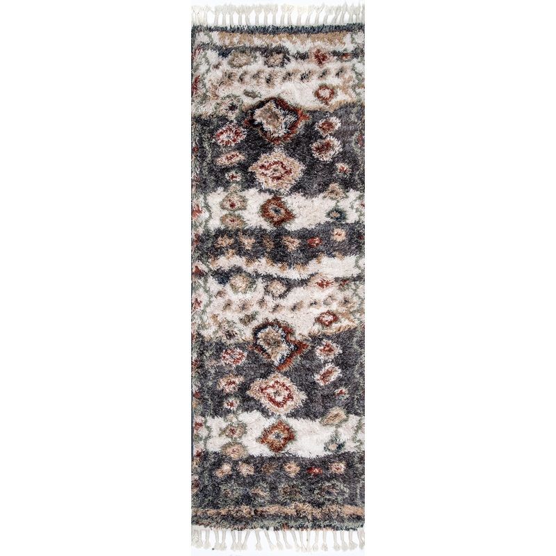 Moroccan Diamond Shag With Tassels Rug | Grey