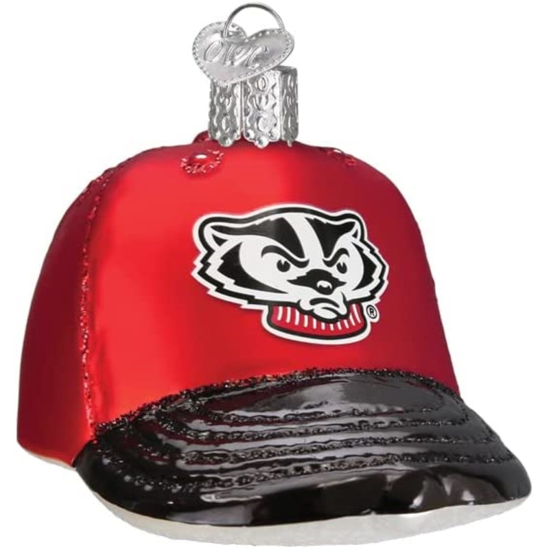 Old World Christmas Blown Glass Ornament for Christmas Tree, Wisconsin Badgers Baseball Cap