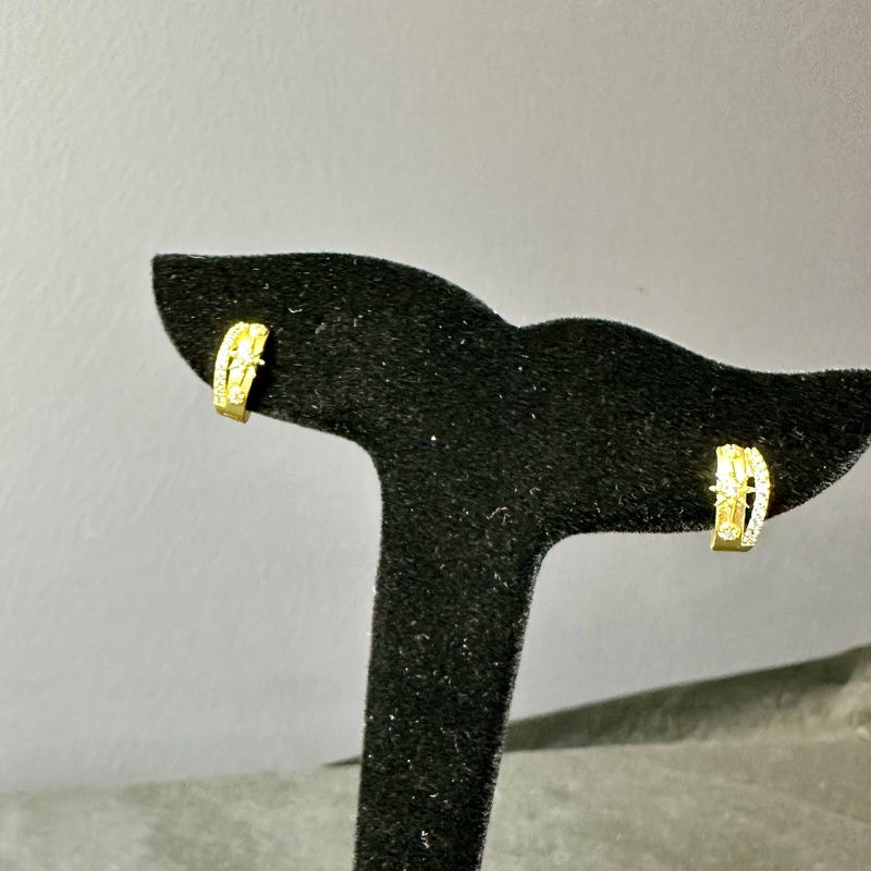 Pave Encrusted & Stars Small Gold Huggie Hoops