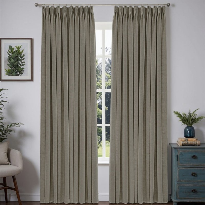 “Serene” Custom Heavyweight Linen Drape Pleated – Grayish Green
