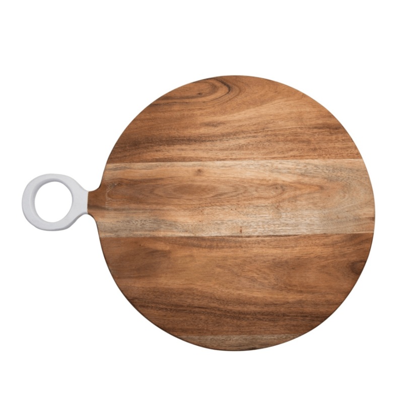 Acacia Wood Round Cutting Board with White Handle