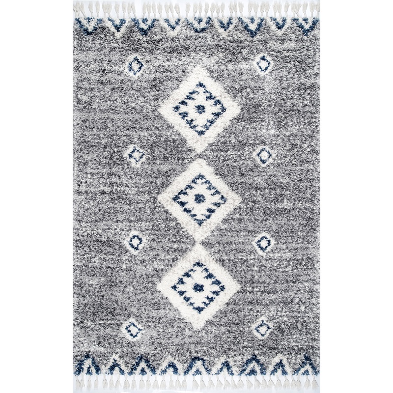 Diamond Totem Shag With Tassels Rug | Grey