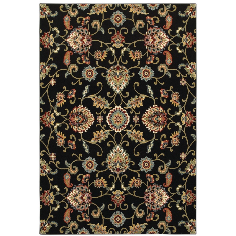 Kashan Black Multi Traditional Floral Indoor Rug