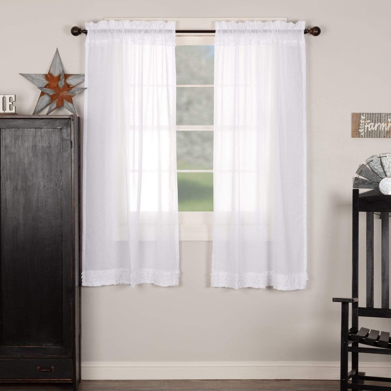 White Ruffled Sheer Short Panel Set of 2 63×36