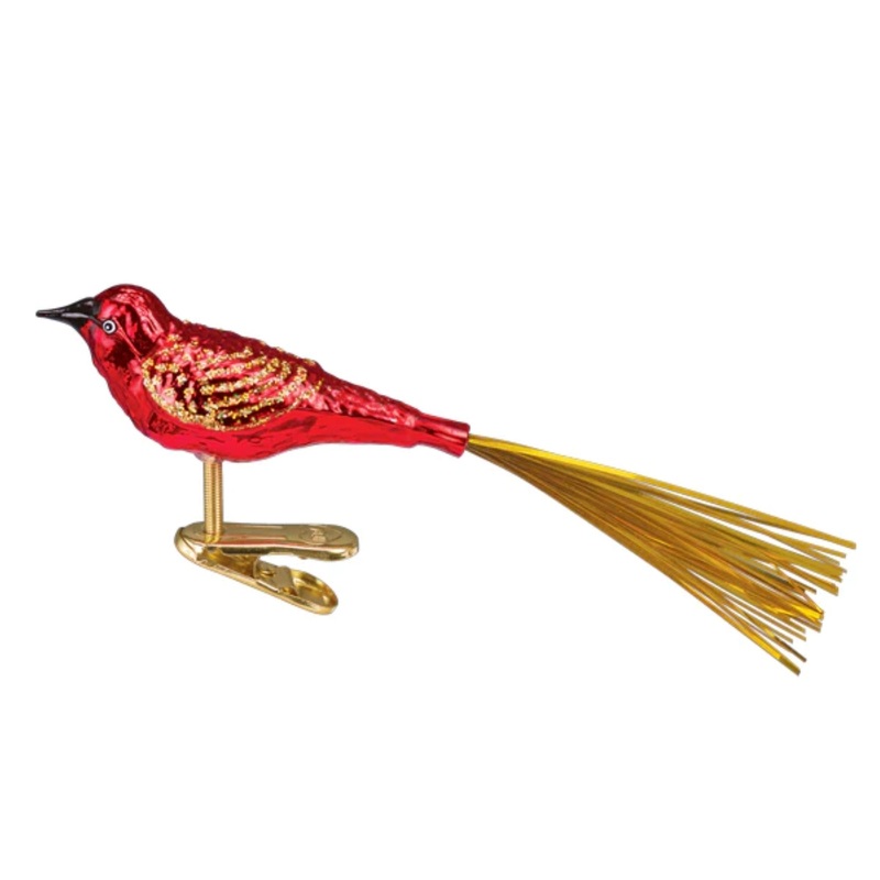 Old World Christmas Glass Blown Lovebird Clip-On Ornament Red, 5″