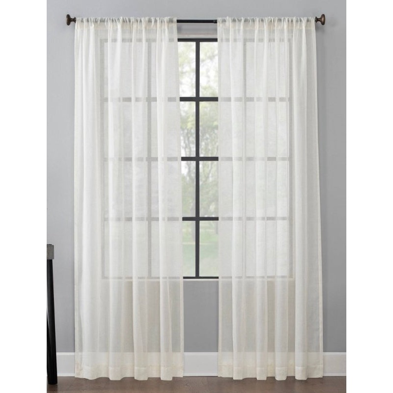 52×84 Celeste Textured Linen Blend Sheer Rod Pocket Curtain Panel – Pearl