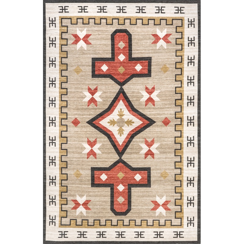 Devon Washable Aztec Rug | Brown