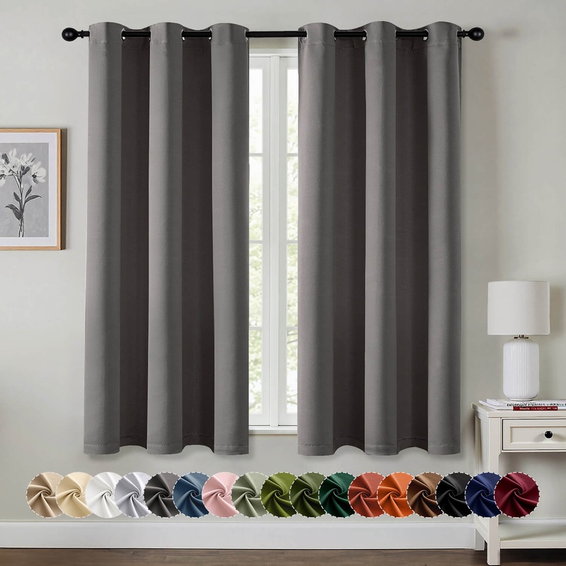 MIULEE Grey Blackout Curtains for Bedroom Living Room 63 Inches Long 2 Panels, Thermal Insulated Room Darkening Drapes Solid Grommet Top Noise Reduction Light Blocking Window Treatments 40×63 Inch