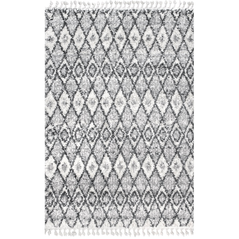 Ombre Trellis Shag With Tassels Rug | Grey