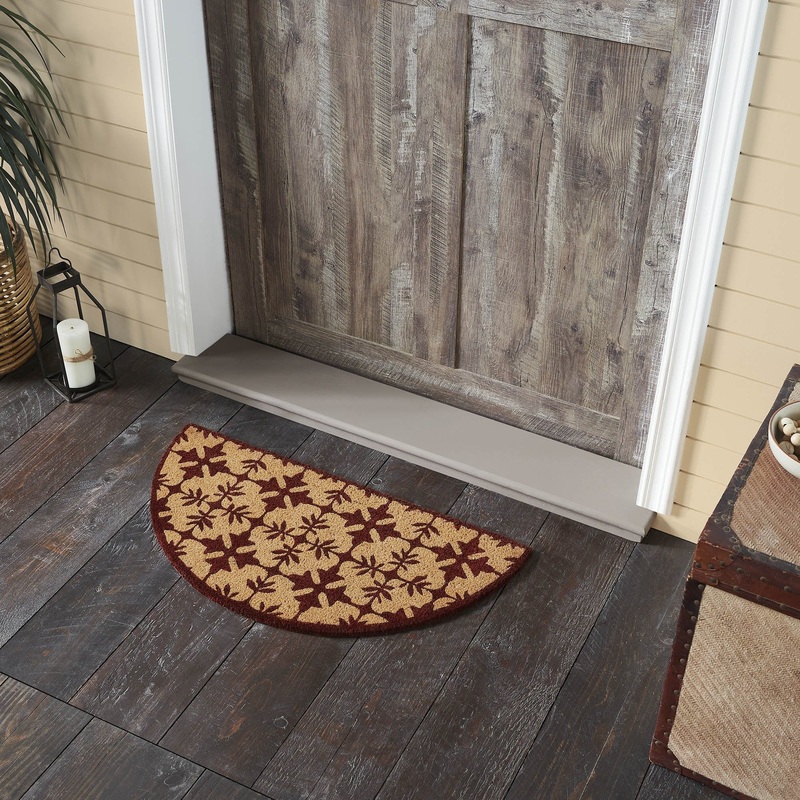Charleston Mosaic Burgundy Coir Rug Half Circle 16.5×33