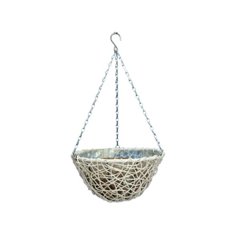 Gardener Select Resin Wicker Hanging Basket, White, 12″