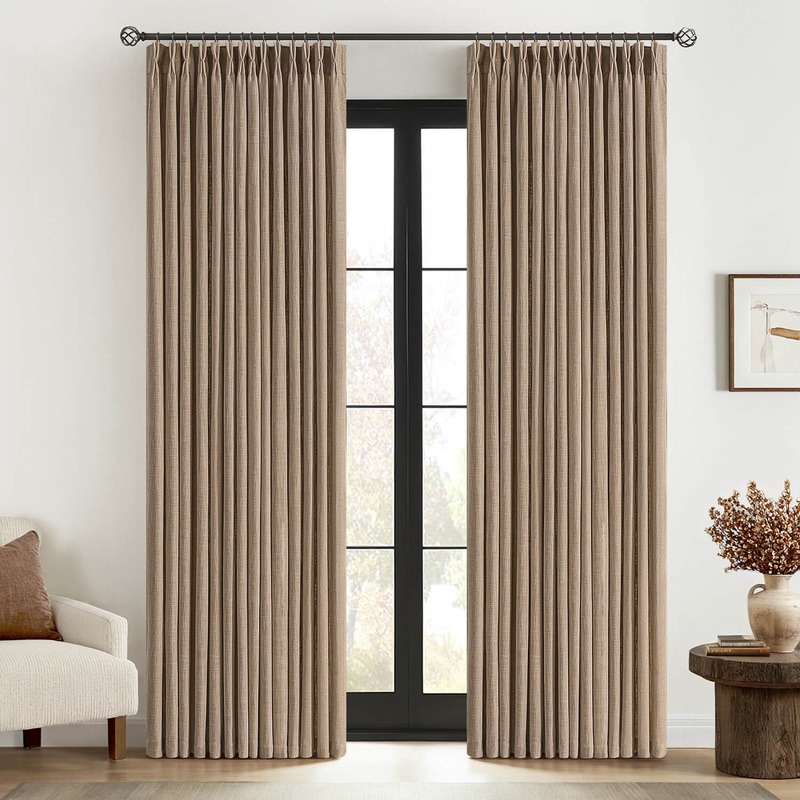MIULEE Pinch Pleated Linen Curtains 84 Inches Long 2 Panels for Living Room Bedroom, Textured Thick Linen Drapes Back Tab Light Filtering Country Farmhouse Brown Burlap Curtains with Hooks&Rings