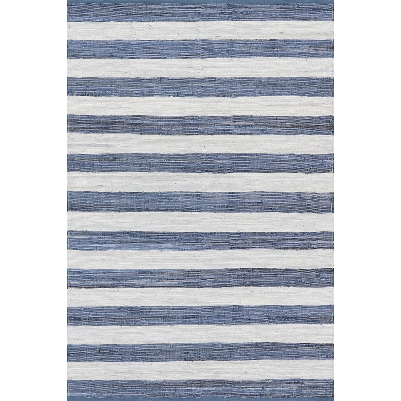 Striped Rag Handwoven Cotton Rug | Blue