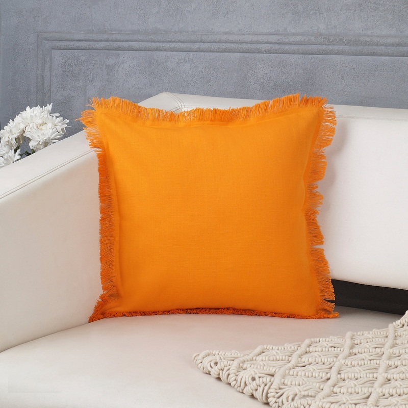 Bohemian Fringe Pillow Cover – Orange