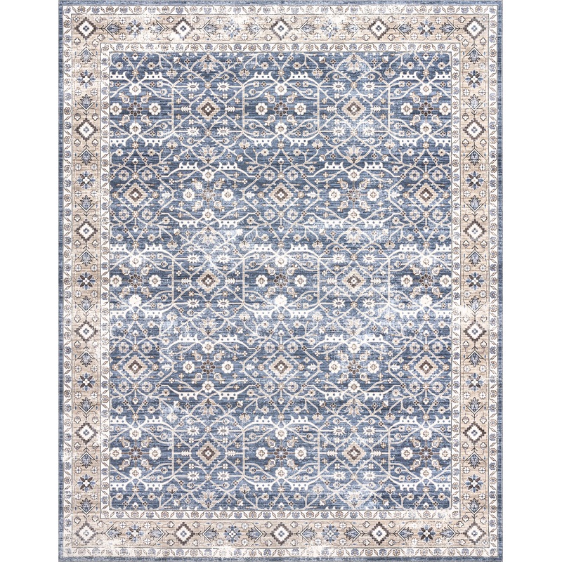 Cassie Vintage Tracery Washable Rug | Blue