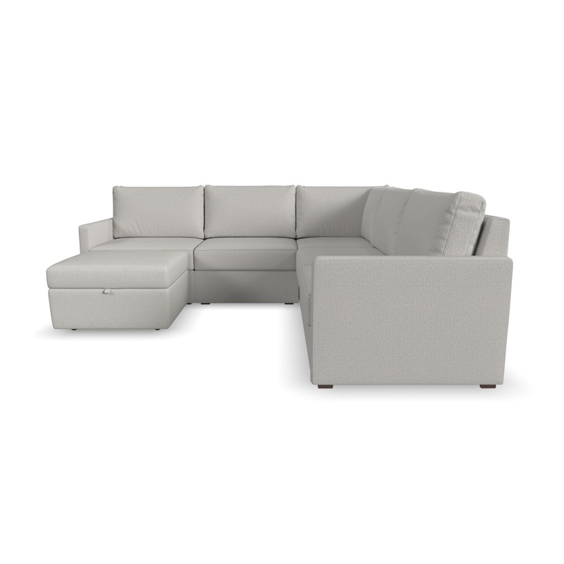 Traditional 5-Seat Sectional with Narrow Arm and Storage Ottoman By Flex