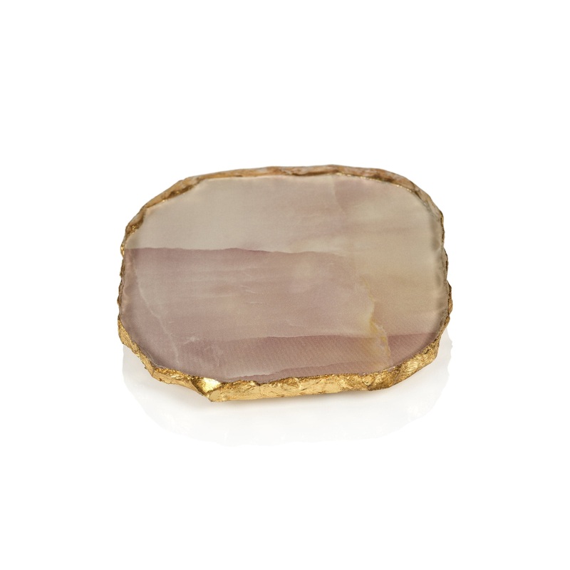 Pink Agate Coaster with Gold Rim