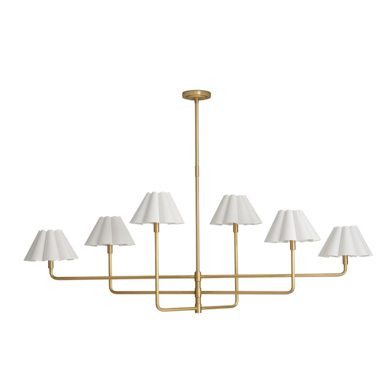 Polly Metal Chandelier – Natural Brass with White Scalloped Shade