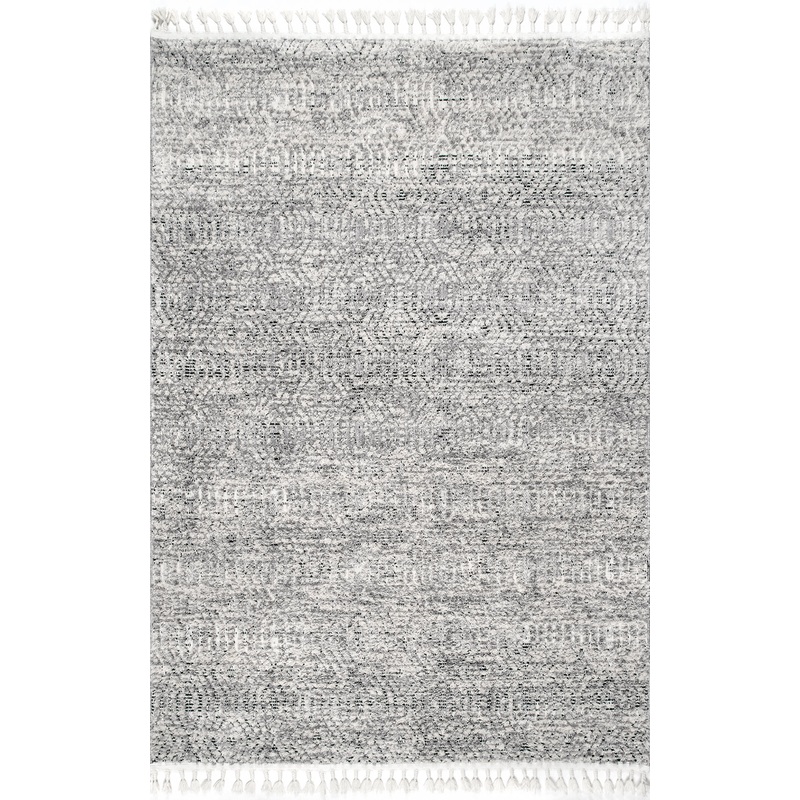 Shaggy Iris Trellis Tassel Rug | Grey
