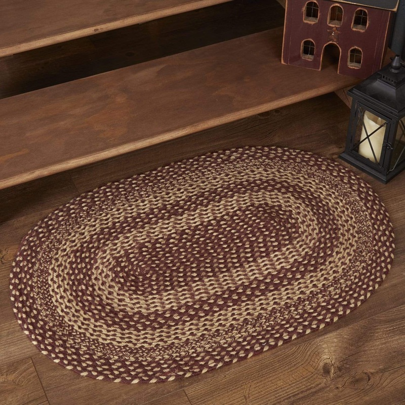 Burgundy Tan Jute Rug Oval w/ Pad 24×36